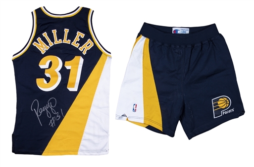 1991-92 Reggie Miller Game Used & Signed Indiana Pacers Flo Jo Road Uniform: Jersey & Shorts (Pacers Employee LOA & JSA)